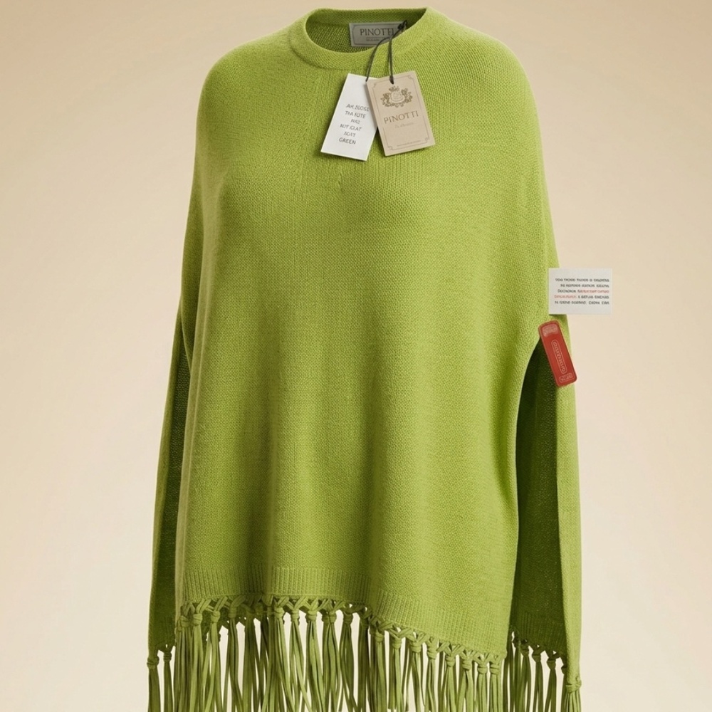 NWT Pinotti Italy Wool & Cashmere Crew Neck Poncho - Acid Green